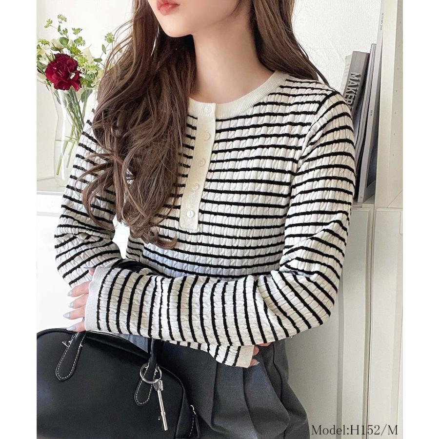 【 クラシカルエルフ classical elf 】ニット レディース 長袖 トップス もっちり 柔らか ミニ ケーブル 編み ヘンリーネック 長袖 ゆるっと | classicalelf | 05