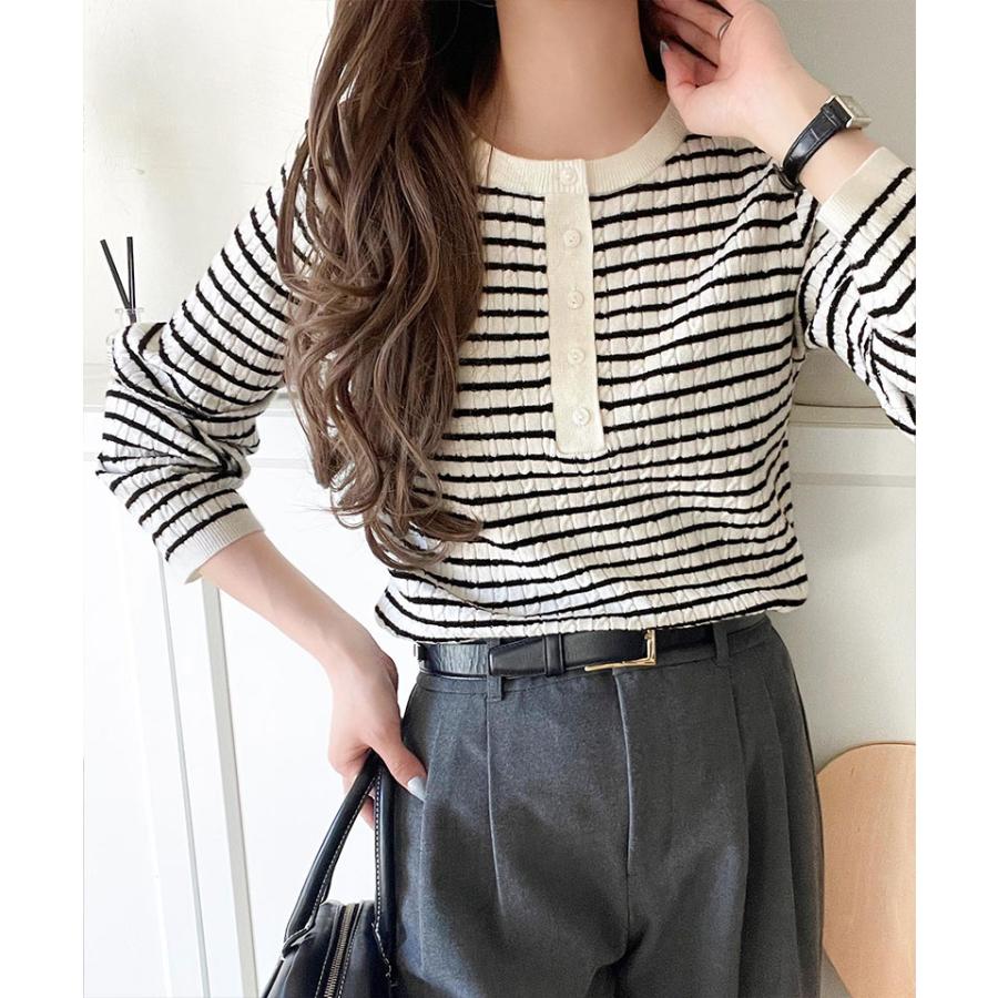 【 クラシカルエルフ classical elf 】ニット レディース 長袖 トップス もっちり 柔らか ミニ ケーブル 編み ヘンリーネック 長袖 ゆるっと | classicalelf | 06