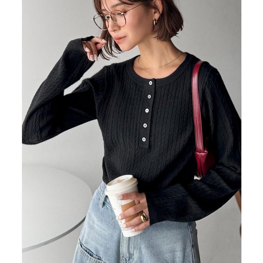 【 クラシカルエルフ classical elf 】ニット レディース 長袖 トップス もっちり 柔らか ミニ ケーブル 編み ヘンリーネック 長袖 ゆるっと | classicalelf | 09