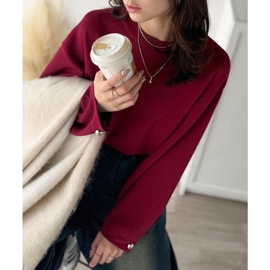 【 クラシカルエルフ classical elf 】ニット レディース 長袖 トップス レディース ゆったりなのに上品 キチンと見え ミラノ リブ 袖先 ゴールド ボタン | classicalelf | 15