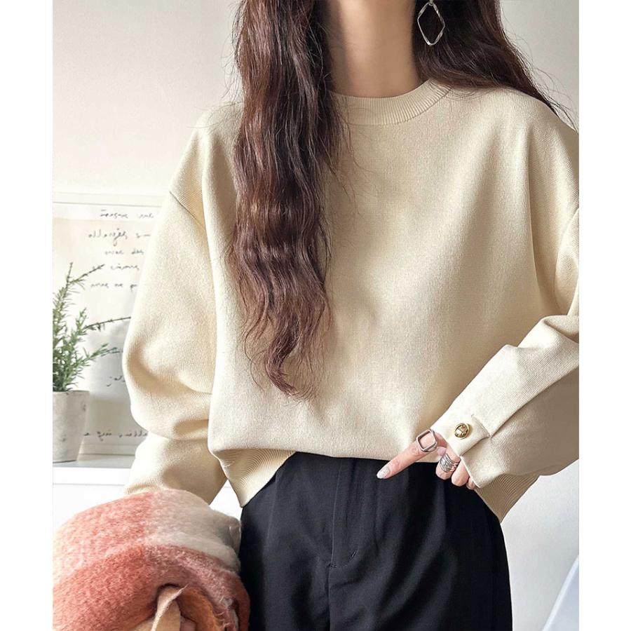 【 クラシカルエルフ classical elf 】ニット レディース 長袖 トップス レディース ゆったりなのに上品 キチンと見え ミラノ リブ 袖先 ゴールド ボタン | classicalelf | 03