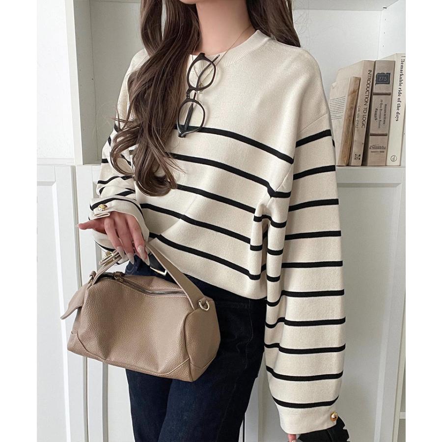 【 クラシカルエルフ classical elf 】ニット レディース 長袖 トップス レディース ゆったりなのに上品 キチンと見え ミラノ リブ 袖先 ゴールド ボタン | classicalelf | 05