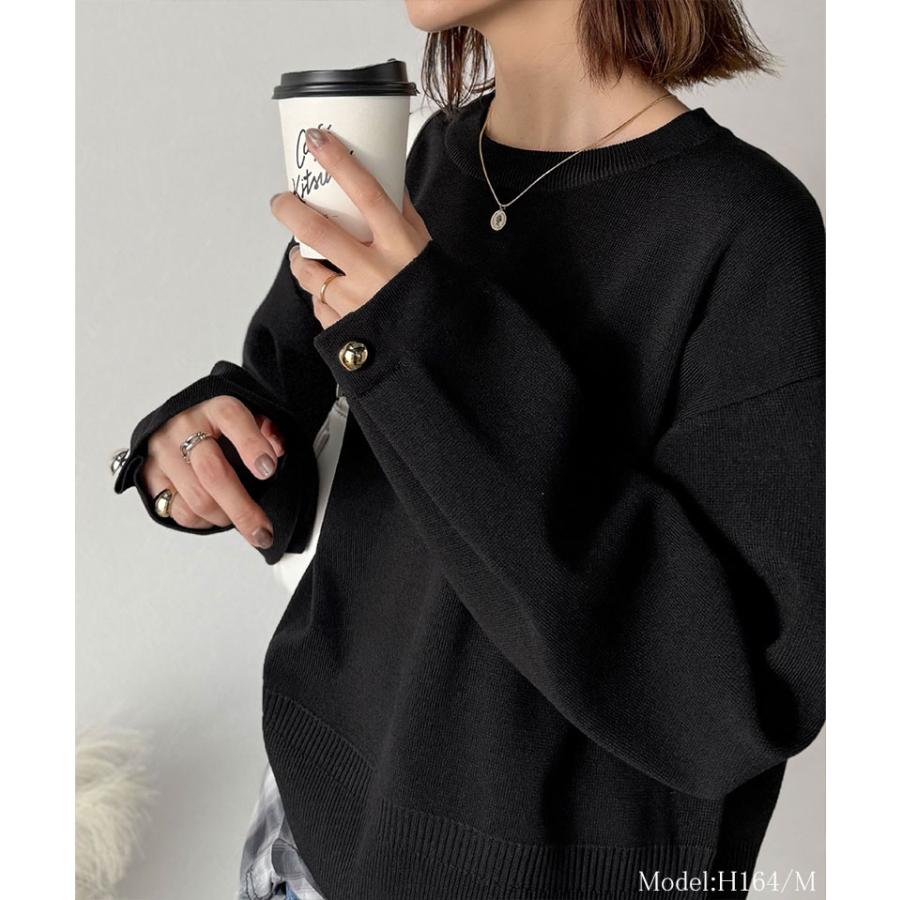 【 クラシカルエルフ classical elf 】ニット レディース 長袖 トップス レディース ゆったりなのに上品 キチンと見え ミラノ リブ 袖先 ゴールド ボタン | classicalelf | 06
