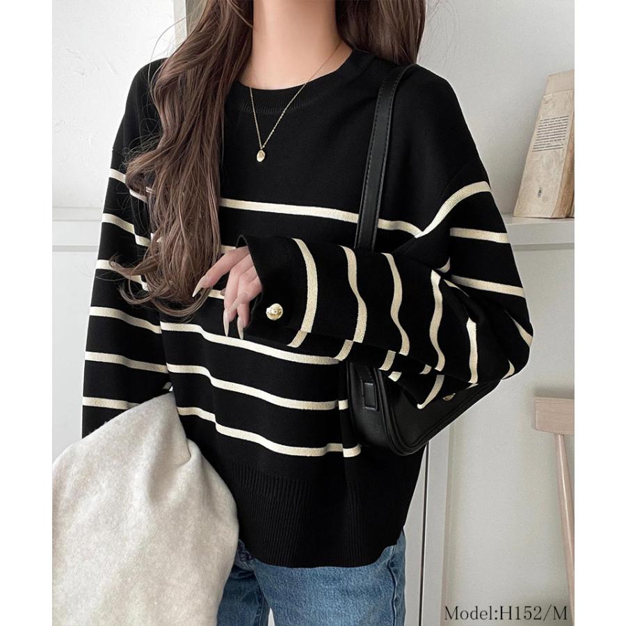 【 クラシカルエルフ classical elf 】ニット レディース 長袖 トップス レディース ゆったりなのに上品 キチンと見え ミラノ リブ 袖先 ゴールド ボタン | classicalelf | 08