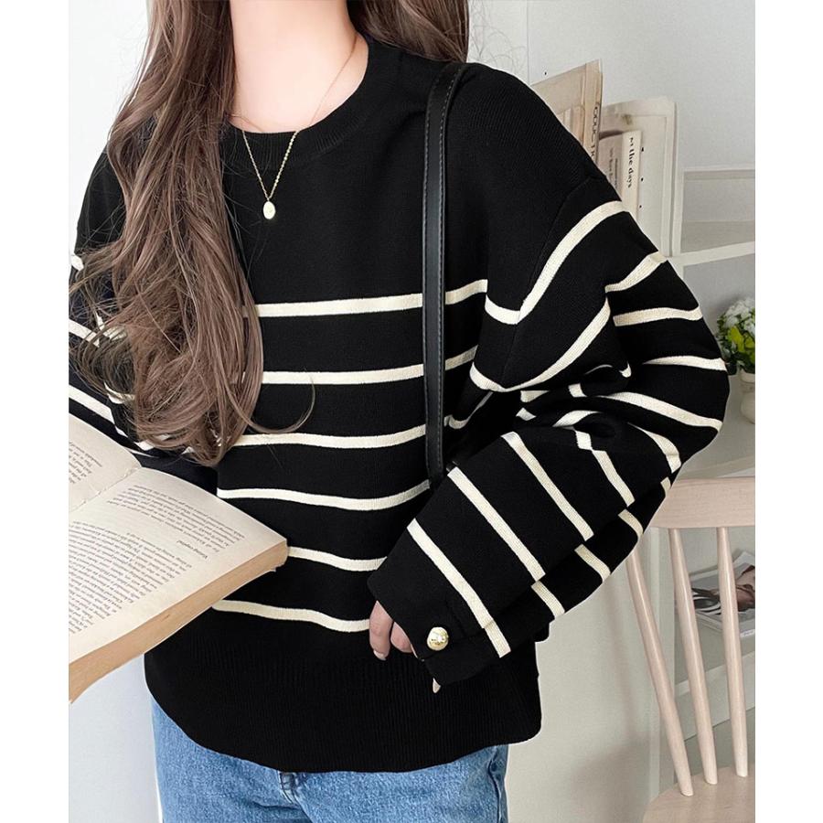 【 クラシカルエルフ classical elf 】ニット レディース 長袖 トップス レディース ゆったりなのに上品 キチンと見え ミラノ リブ 袖先 ゴールド ボタン | classicalelf | 09