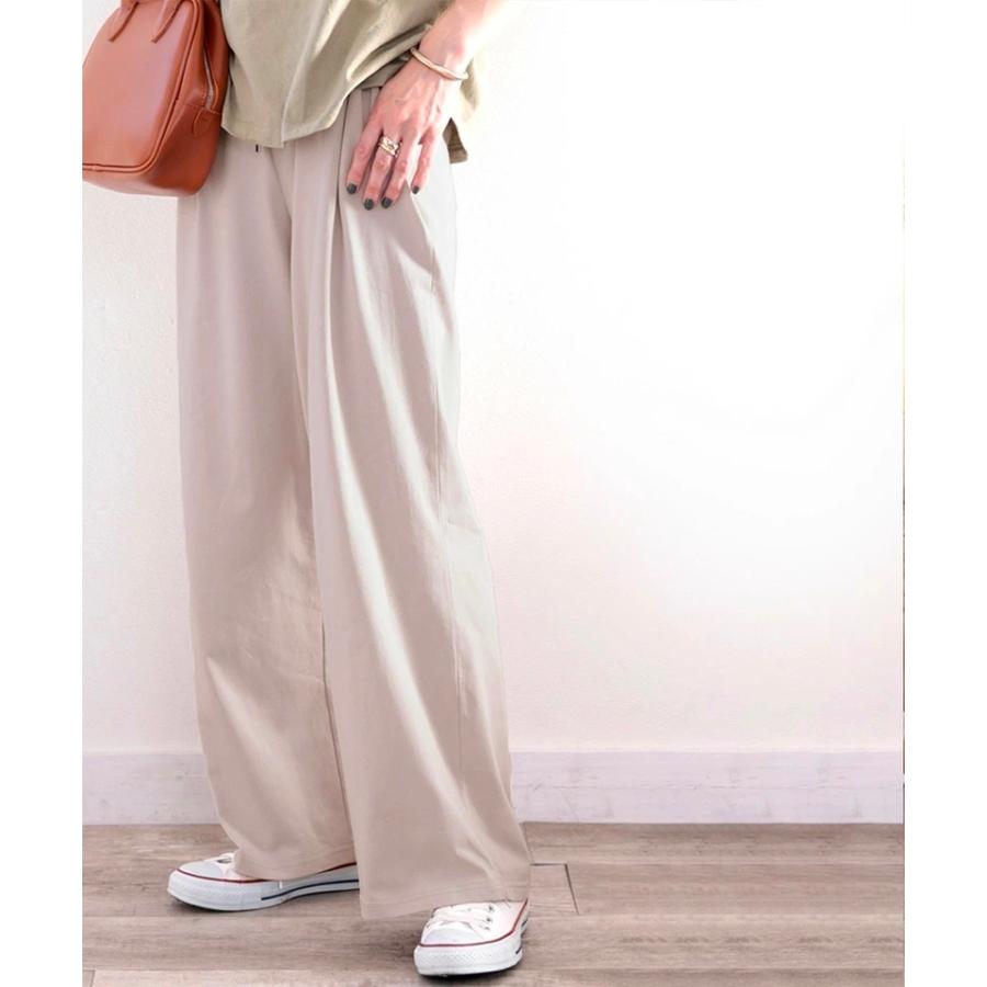 メール便  レディース 大きいサイズ 小さいサイズ ボトムス パンツ イージーパンツ ゆったり ワイドシルエット 綿100％ カットソー素材 裏地付 総ゴム | classicalelf | 10