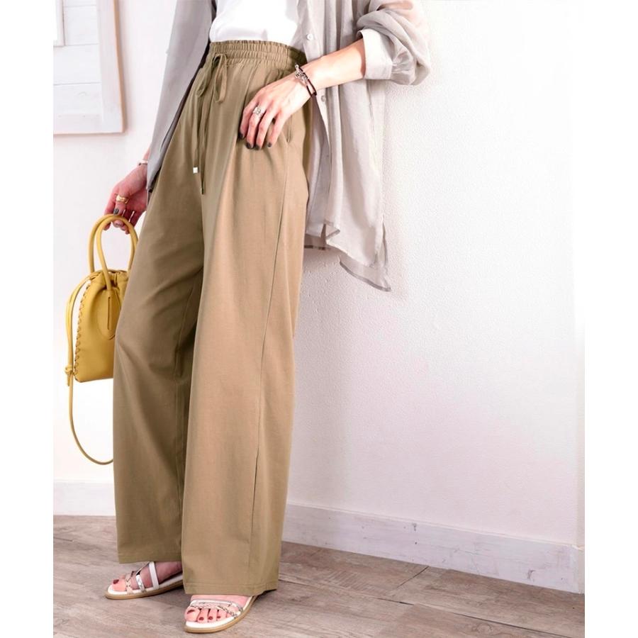 メール便  レディース 大きいサイズ 小さいサイズ ボトムス パンツ イージーパンツ ゆったり ワイドシルエット 綿100％ カットソー素材 裏地付 総ゴム | classicalelf | 13