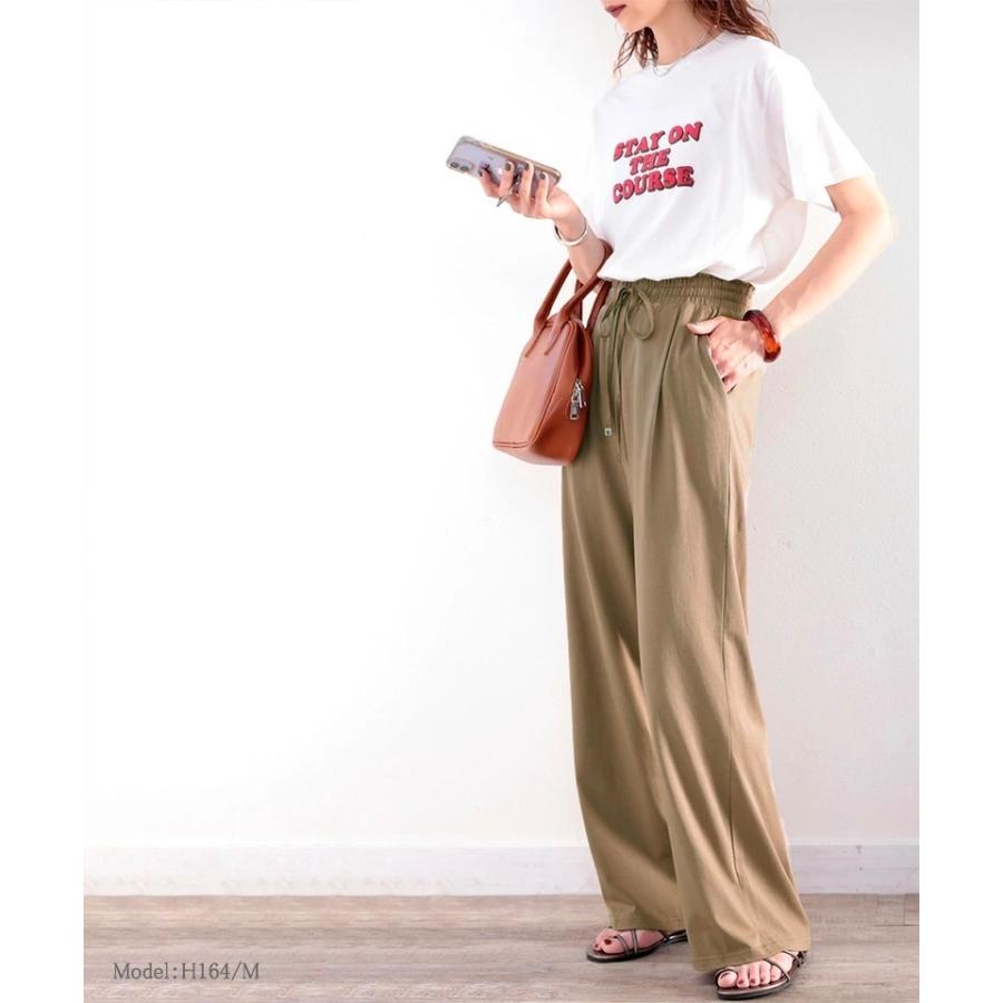 メール便  レディース 大きいサイズ 小さいサイズ ボトムス パンツ イージーパンツ ゆったり ワイドシルエット 綿100％ カットソー素材 裏地付 総ゴム | classicalelf | 14