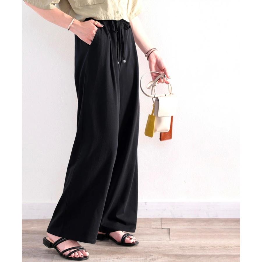 メール便  レディース 大きいサイズ 小さいサイズ ボトムス パンツ イージーパンツ ゆったり ワイドシルエット 綿100％ カットソー素材 裏地付 総ゴム | classicalelf | 02