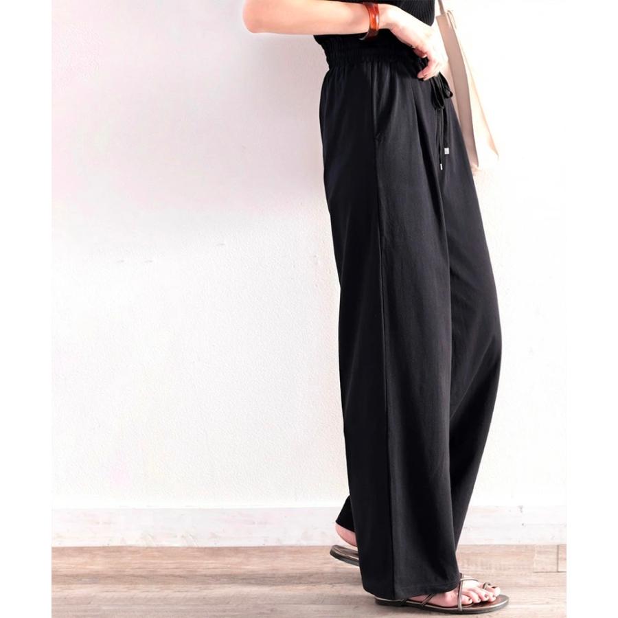 メール便  レディース 大きいサイズ 小さいサイズ ボトムス パンツ イージーパンツ ゆったり ワイドシルエット 綿100％ カットソー素材 裏地付 総ゴム | classicalelf | 05