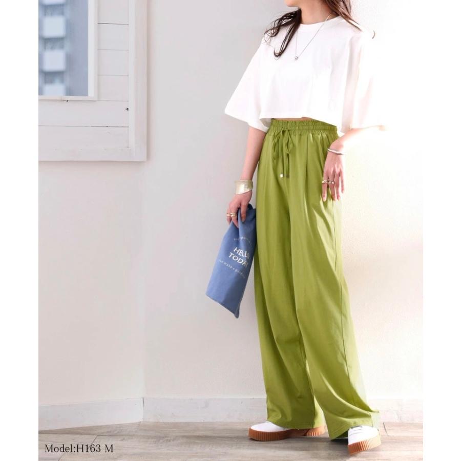 メール便  レディース 大きいサイズ 小さいサイズ ボトムス パンツ イージーパンツ ゆったり ワイドシルエット 綿100％ カットソー素材 裏地付 総ゴム | classicalelf | 06