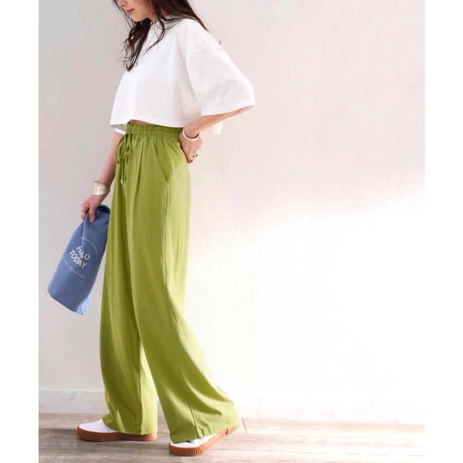 メール便  レディース 大きいサイズ 小さいサイズ ボトムス パンツ イージーパンツ ゆったり ワイドシルエット 綿100％ カットソー素材 裏地付 総ゴム | classicalelf | 07
