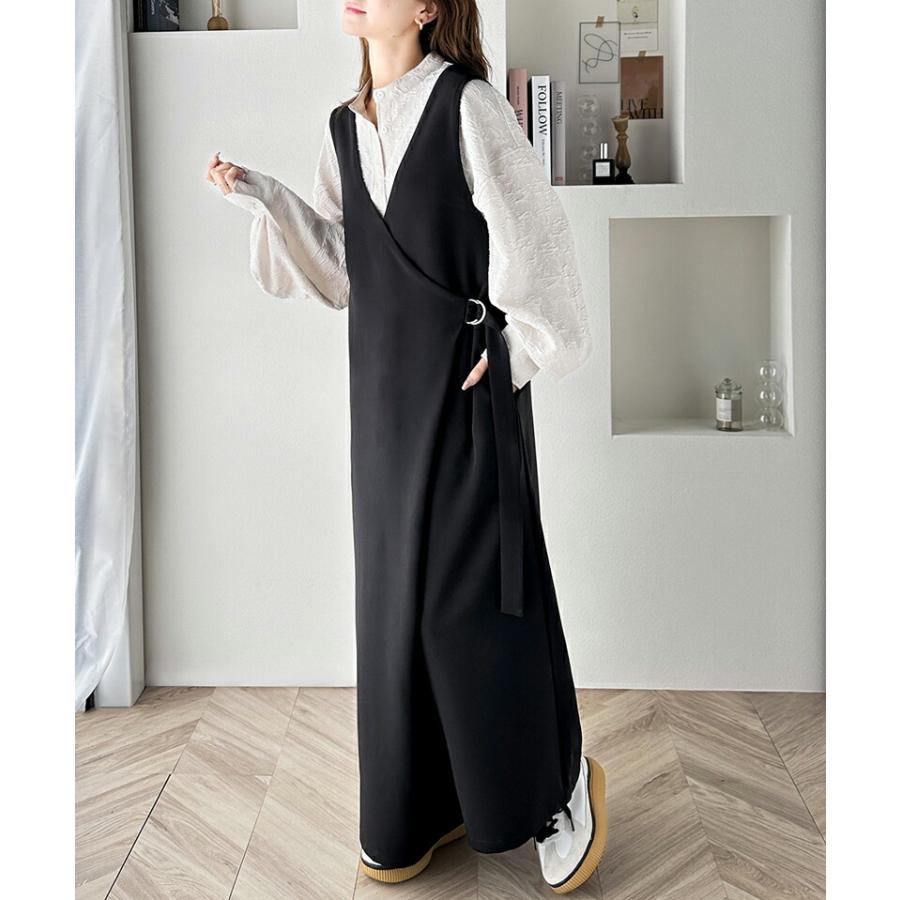 サロペット レディース 前後 2way ラップ デザイン リボン オールインワン オーバーサイズ ビッグシルエット 体型カバー 楽ちん ワイドパンツ | classicalelf | 03