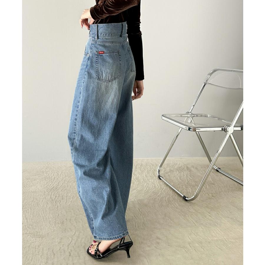 ボトムス パンツ レディース コットン 100% アシメ ウエスト カーブ デニム ワイド コクーン バルーン シルエット ハイウエスト スタイルアップ | classicalelf | 03