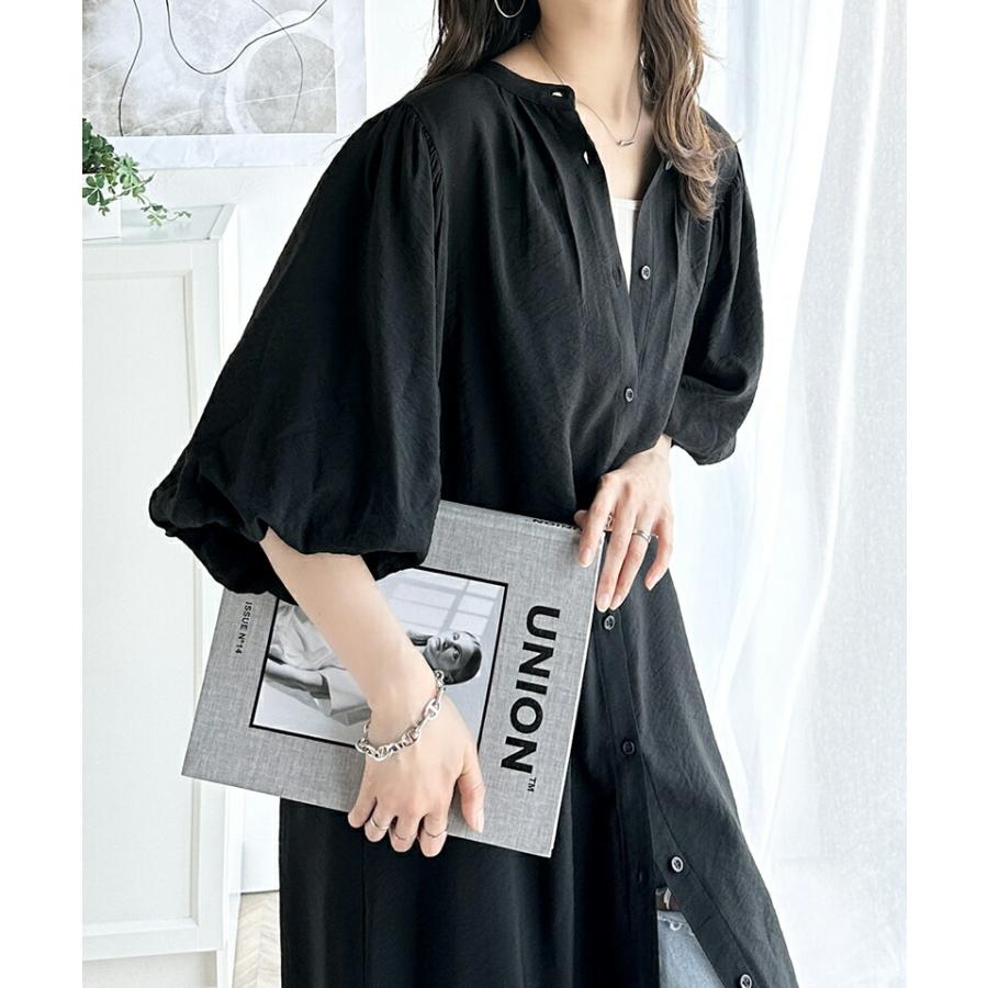 ワンピース レディース 前後 2way ボリューム スリーブ ロング シャツワンピ バンドカラー 羽織り 多ボタンデザイン スタイルカバー ゆったり | classicalelf | 12