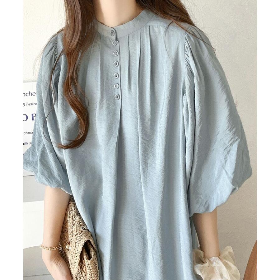 ワンピース レディース 前後 2way ボリューム スリーブ ロング シャツワンピ バンドカラー 羽織り 多ボタンデザイン スタイルカバー ゆったり | classicalelf | 15