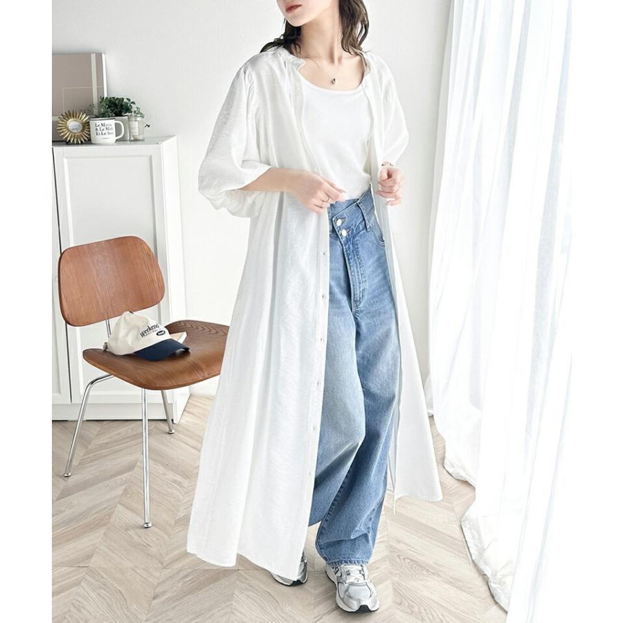 ワンピース レディース 前後 2way ボリューム スリーブ ロング シャツワンピ バンドカラー 羽織り 多ボタンデザイン スタイルカバー ゆったり | classicalelf | 07