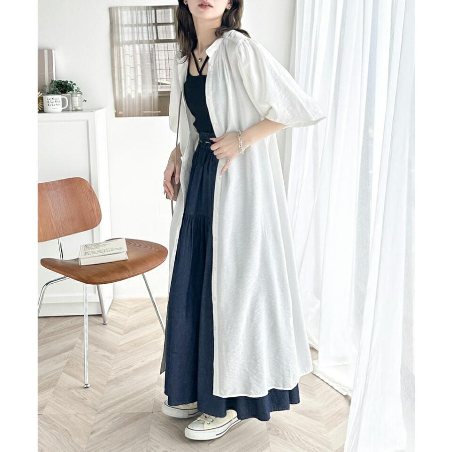 ワンピース レディース 前後 2way ボリューム スリーブ ロング シャツワンピ バンドカラー 羽織り 多ボタンデザイン スタイルカバー ゆったり | classicalelf | 08