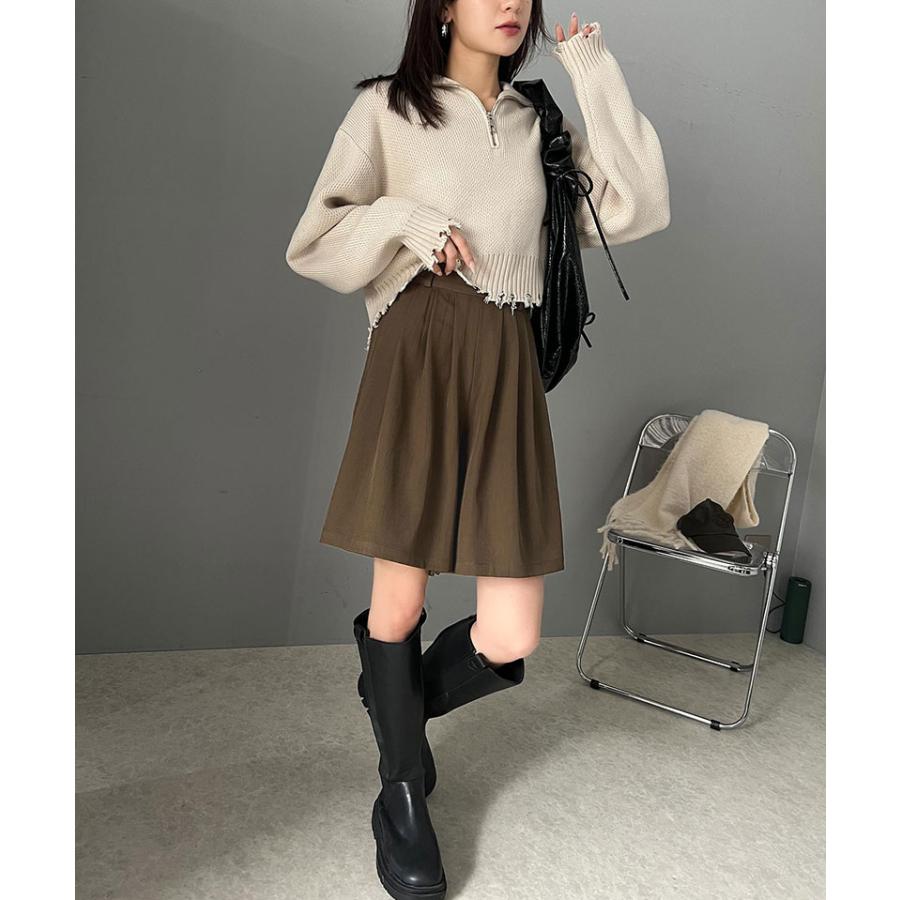 ボトムス パンツ レディース ボリューム フロント タック ギャザー キュロット ウエスト 後ろ ゴム 仕様 高見え スタイルアップ | classicalelf | 12