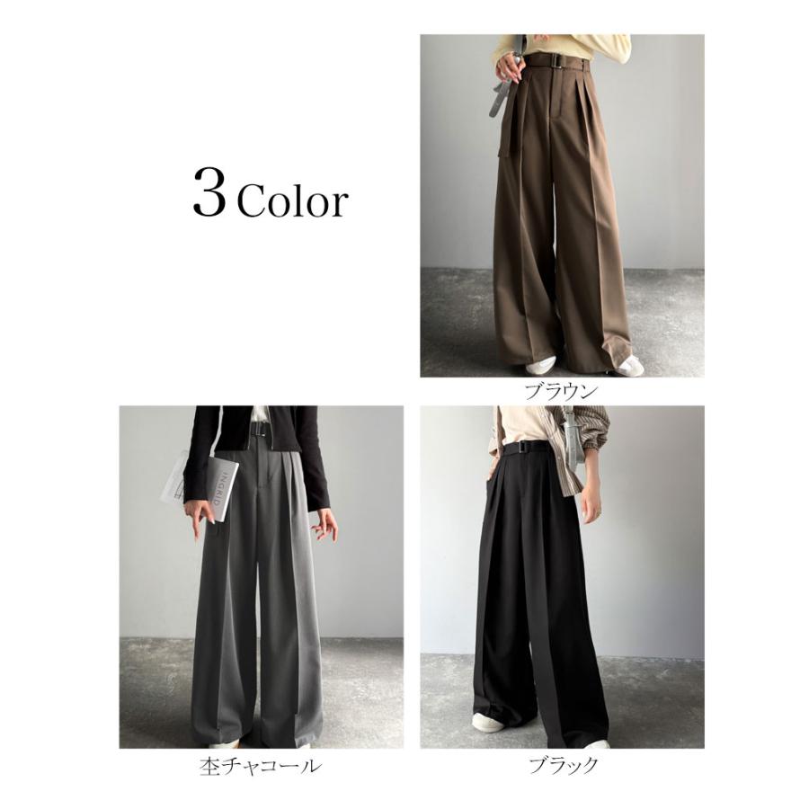 【 クラシカルエルフ classical elf 】ボトムス パンツ レディース ベルテッド ワイド ストレート イージー スラックスパンツ ベルト 付き | classicalelf | 01