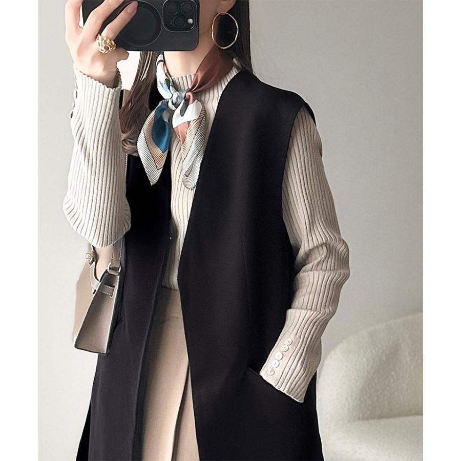 【 クラシカルエルフ classical elf 】 ベスト レディース 上品 トップス フラップ ポケット 付き ロング ジレ レイヤードコーデ セットアップ可能 Vネック | classicalelf | 10