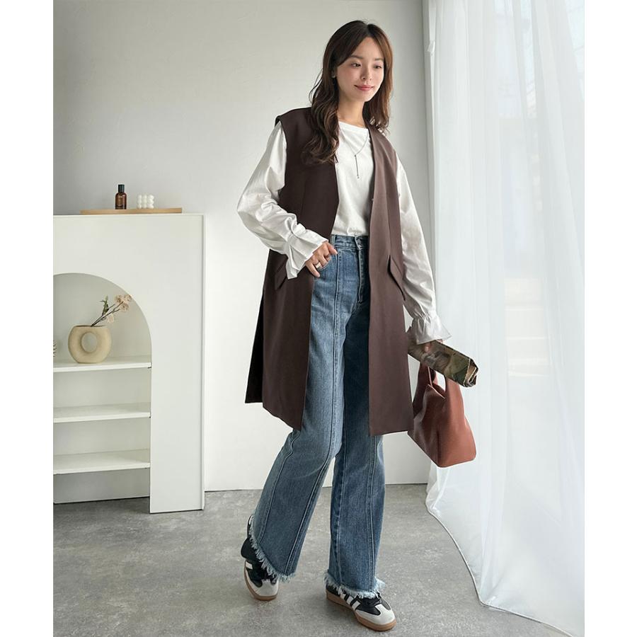 【 クラシカルエルフ classical elf 】 ベスト レディース 上品 トップス フラップ ポケット 付き ロング ジレ レイヤードコーデ セットアップ可能 Vネック | classicalelf | 14