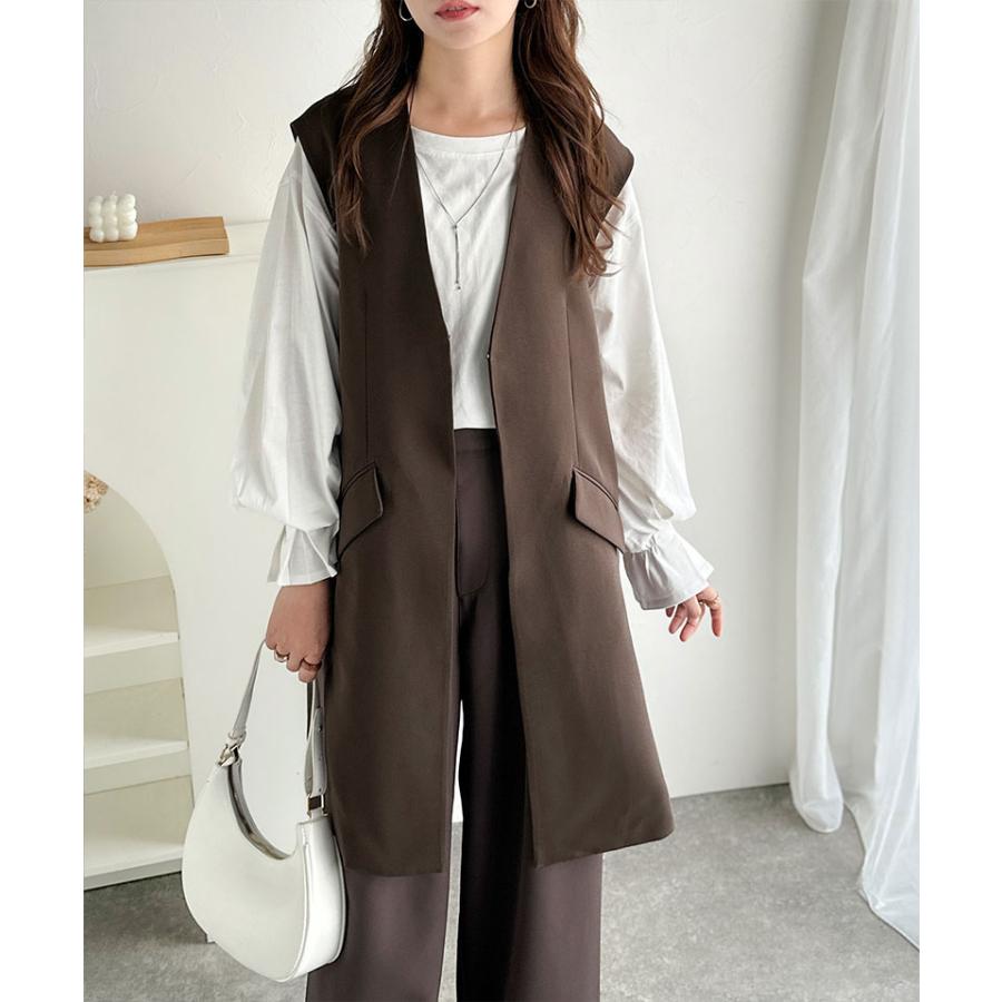 【 クラシカルエルフ classical elf 】 ベスト レディース 上品 トップス フラップ ポケット 付き ロング ジレ レイヤードコーデ セットアップ可能 Vネック | classicalelf | 15