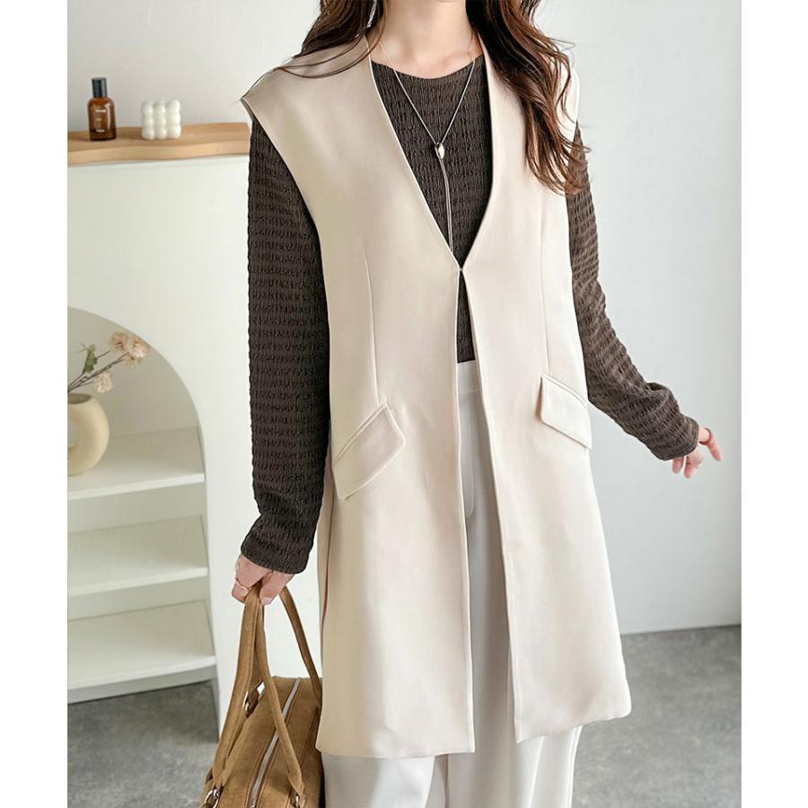 【 クラシカルエルフ classical elf 】 ベスト レディース 上品 トップス フラップ ポケット 付き ロング ジレ レイヤードコーデ セットアップ可能 Vネック | classicalelf | 06