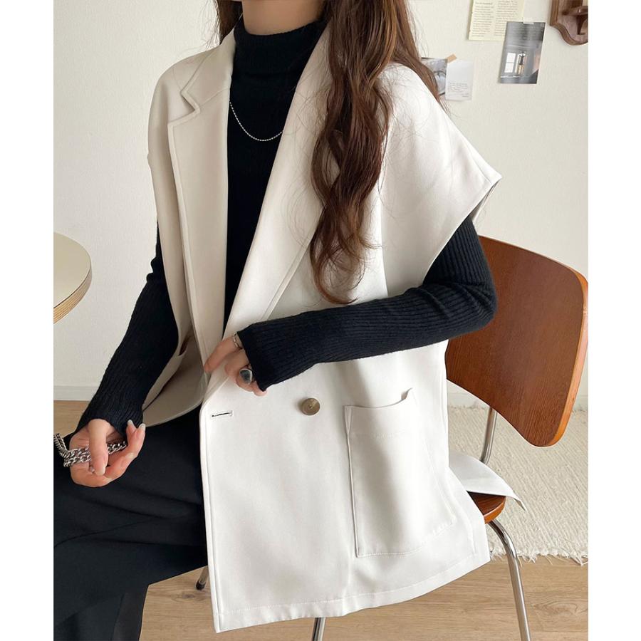 【 クラシカルエルフ classical elf 】 ベスト レディース 上品 トップス テーラード ダブル ジレベスト セットアップ可能 羽織り レイヤードコーデ ゆるっと | classicalelf | 03