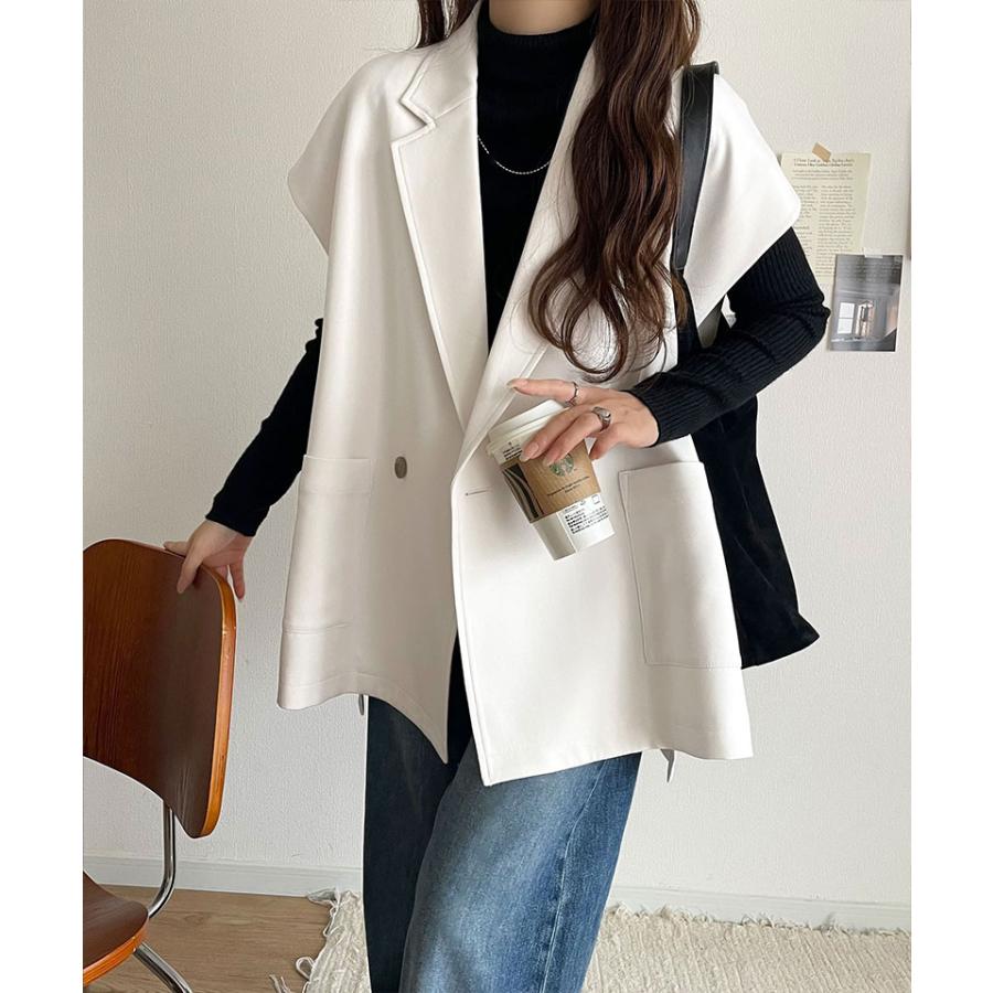 【 クラシカルエルフ classical elf 】 ベスト レディース 上品 トップス テーラード ダブル ジレベスト セットアップ可能 羽織り レイヤードコーデ ゆるっと | classicalelf | 04