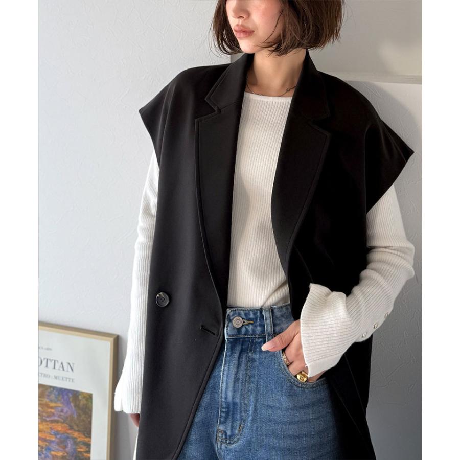 【 クラシカルエルフ classical elf 】 ベスト レディース 上品 トップス テーラード ダブル ジレベスト セットアップ可能 羽織り レイヤードコーデ ゆるっと | classicalelf | 08