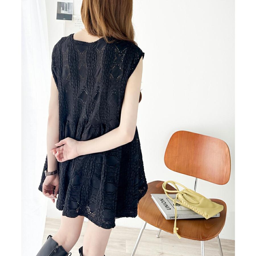 トップス ブラウス レディース ぽこぽこ 立体 レース ティアード ノースリーブ シャツ ペプラム ギャザー フレンチ スリーブ ウエスト 切替 | classicalelf | 12
