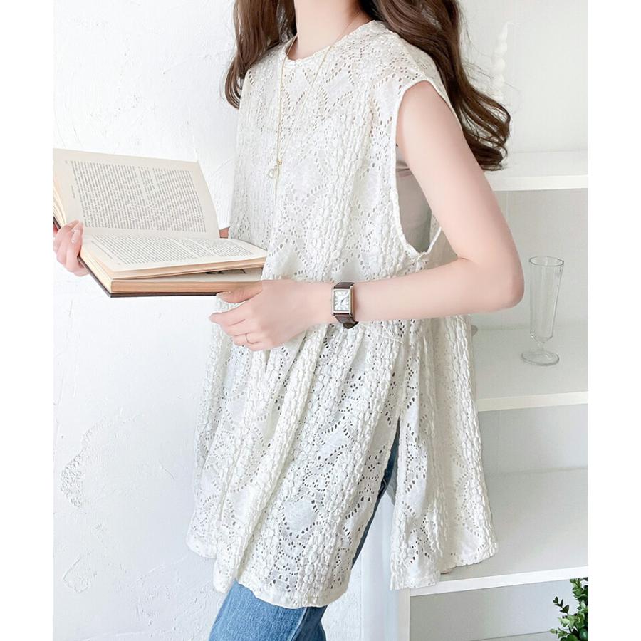 トップス ブラウス レディース ぽこぽこ 立体 レース ティアード ノースリーブ シャツ ペプラム ギャザー フレンチ スリーブ ウエスト 切替 | classicalelf | 03
