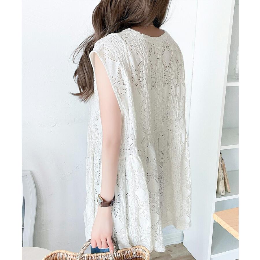 トップス ブラウス レディース ぽこぽこ 立体 レース ティアード ノースリーブ シャツ ペプラム ギャザー フレンチ スリーブ ウエスト 切替 | classicalelf | 06