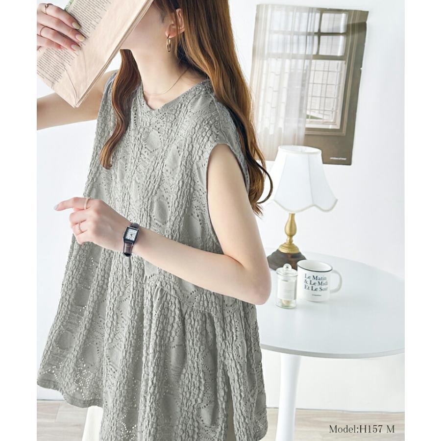 トップス ブラウス レディース ぽこぽこ 立体 レース ティアード ノースリーブ シャツ ペプラム ギャザー フレンチ スリーブ ウエスト 切替 | classicalelf | 07