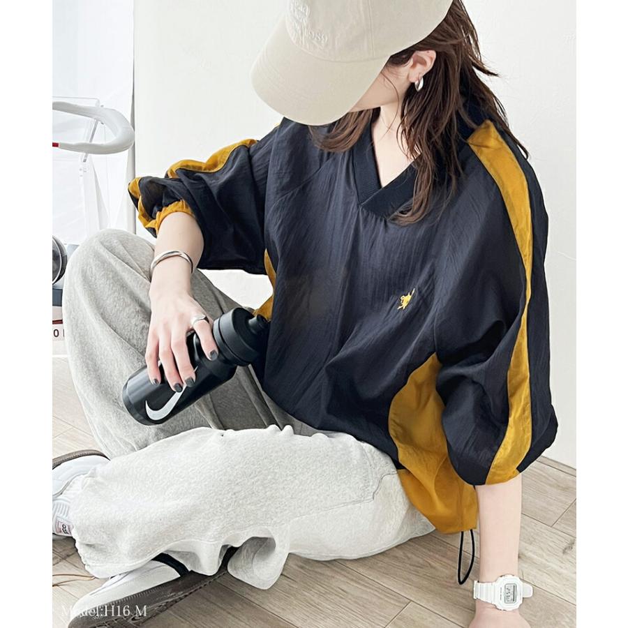 トップス Tシャツ レディース レトロ 配色 胸 刺繍 シアー 速乾性 ナイロン 裾 ドロスト V ネック プルオーバー 男女兼用 ユニセックス メンズ | classicalelf | 10