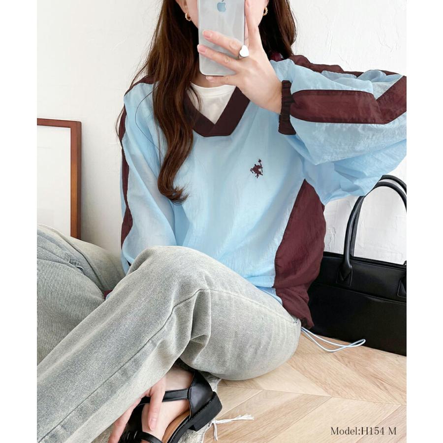 トップス Tシャツ レディース レトロ 配色 胸 刺繍 シアー 速乾性 ナイロン 裾 ドロスト V ネック プルオーバー 男女兼用 ユニセックス メンズ | classicalelf | 13