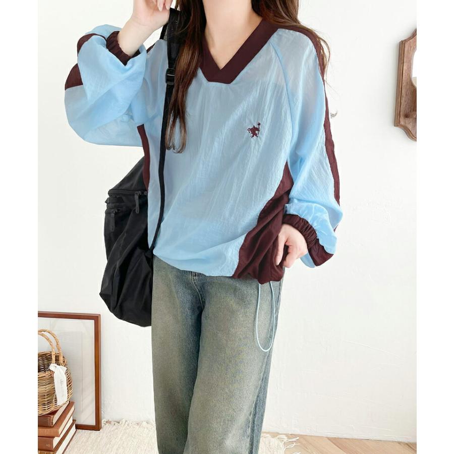 トップス Tシャツ レディース レトロ 配色 胸 刺繍 シアー 速乾性 ナイロン 裾 ドロスト V ネック プルオーバー 男女兼用 ユニセックス メンズ | classicalelf | 15