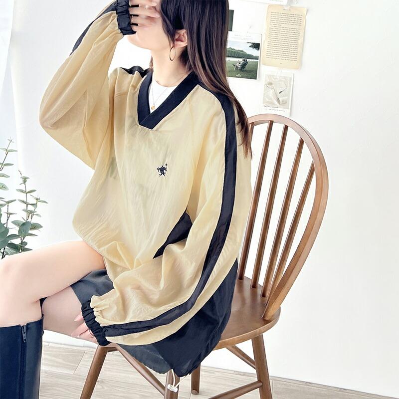 トップス Tシャツ レディース レトロ 配色 胸 刺繍 シアー 速乾性 ナイロン 裾 ドロスト V ネック プルオーバー 男女兼用 ユニセックス メンズ | classicalelf | 18