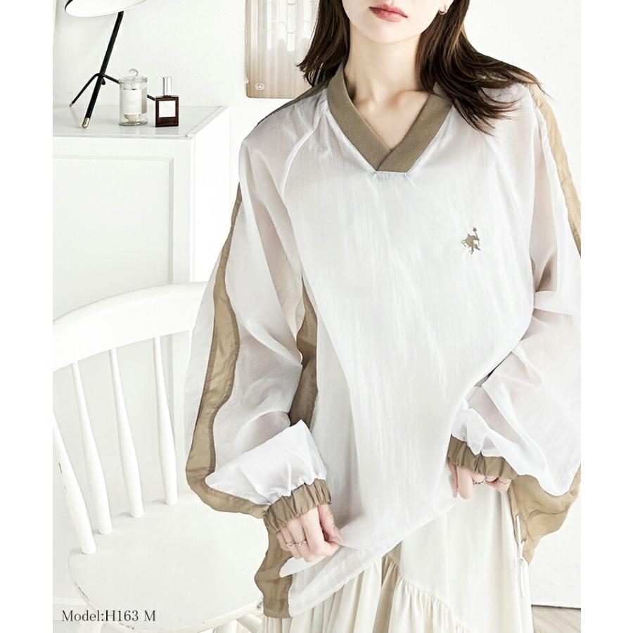 トップス Tシャツ レディース レトロ 配色 胸 刺繍 シアー 速乾性 ナイロン 裾 ドロスト V ネック プルオーバー 男女兼用 ユニセックス メンズ | classicalelf | 02