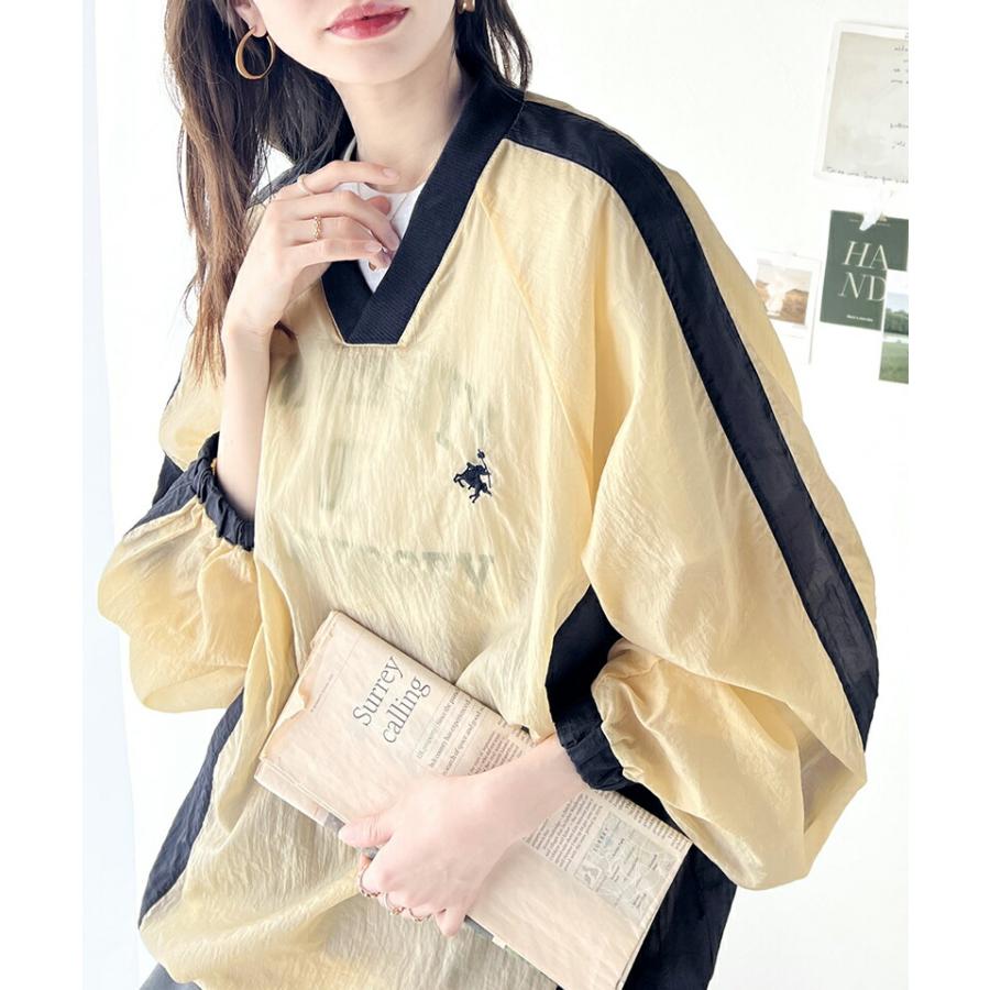 トップス Tシャツ レディース レトロ 配色 胸 刺繍 シアー 速乾性 ナイロン 裾 ドロスト V ネック プルオーバー 男女兼用 ユニセックス メンズ | classicalelf | 09