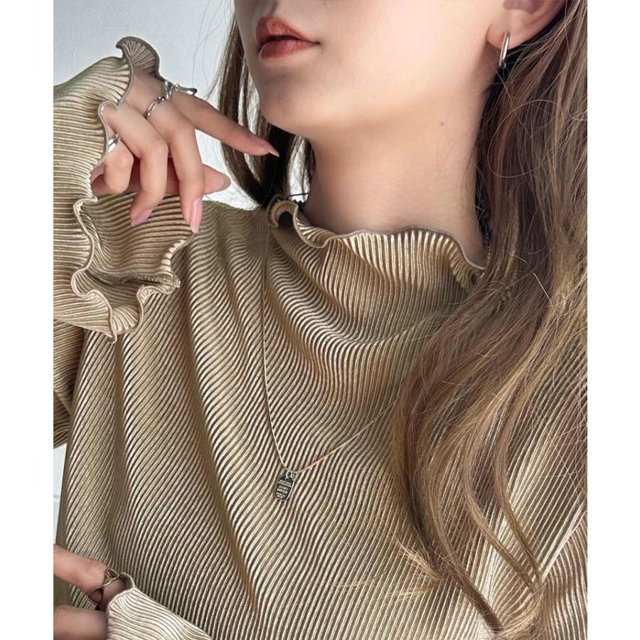 トップス プリーツ レディース カットソー キャンディースリーブ メロー プリーツ ハイネック フリル 光沢感 レイヤード 重ね着 ゆったり | classicalelf | 10