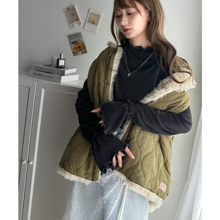 トップス プリーツ レディース カットソー キャンディースリーブ メロー プリーツ ハイネック フリル 光沢感 レイヤード 重ね着 ゆったり | classicalelf | 04