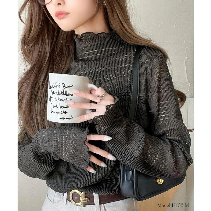 トップス Tシャツ レディース 華やか 薄手 レース プリーツ メロー メロウ ハイネック プルオーバー ボリューム 袖 華奢魅せ レイヤードコーデ | classicalelf | 13