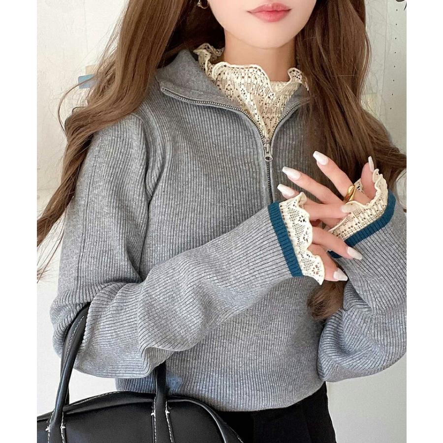 トップス Tシャツ レディース 華やか 薄手 レース プリーツ メロー メロウ ハイネック プルオーバー ボリューム 袖 華奢魅せ レイヤードコーデ | classicalelf | 09