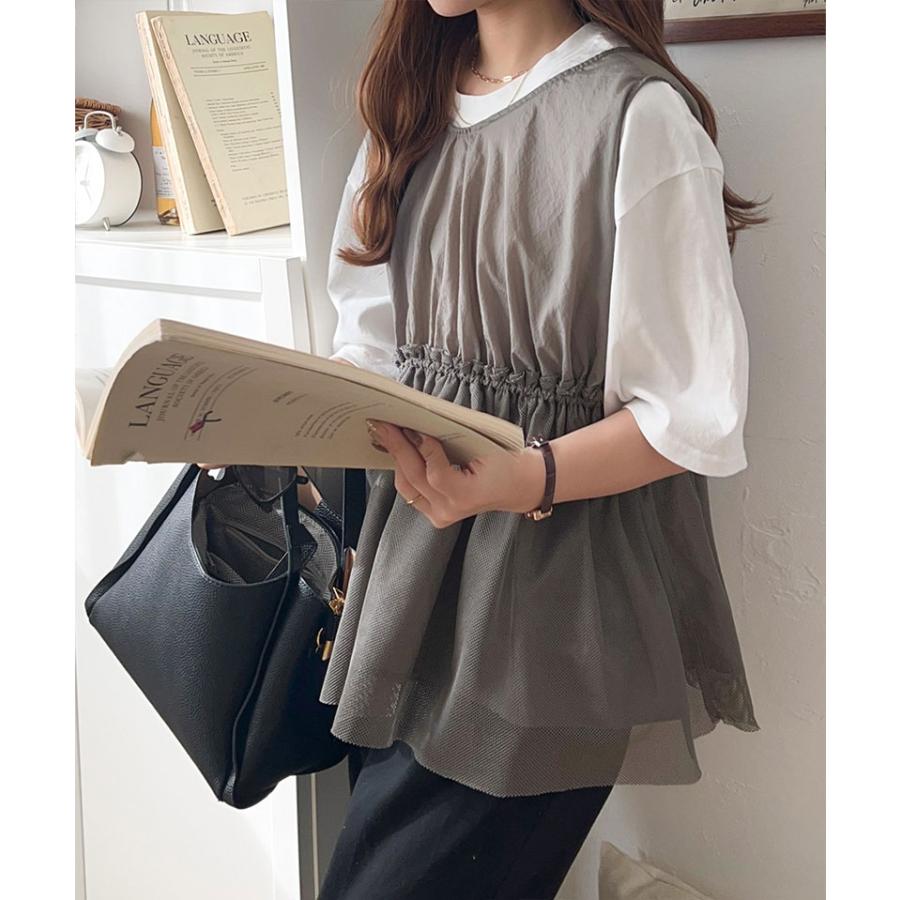 トップス ベスト レディース 異素材 メッシュ 切り替え ウエスト | classicalelf | 10