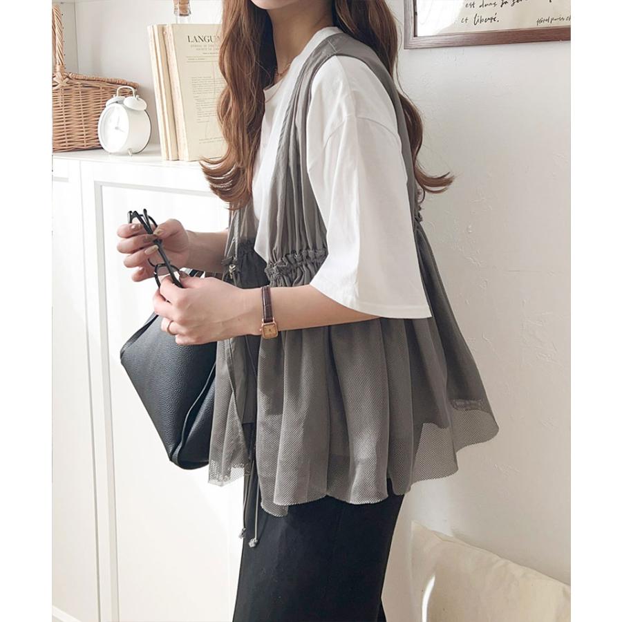 トップス ベスト レディース 異素材 メッシュ 切り替え ウエスト | classicalelf | 12