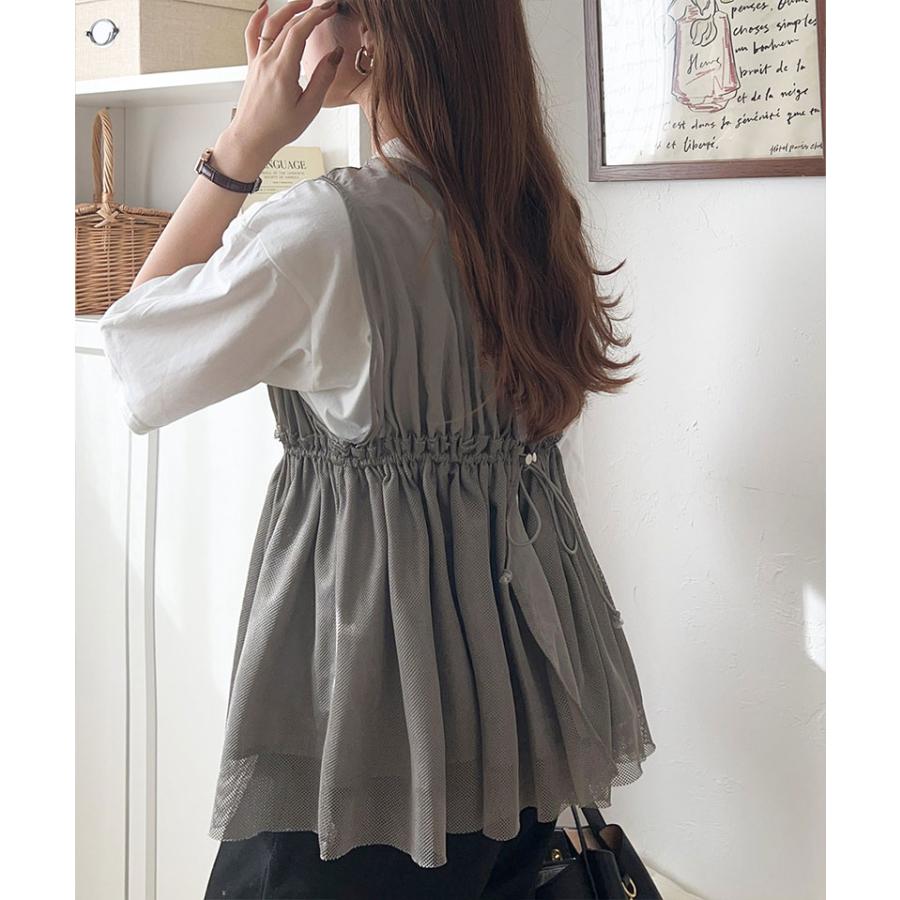 トップス ベスト レディース 異素材 メッシュ 切り替え ウエスト | classicalelf | 13