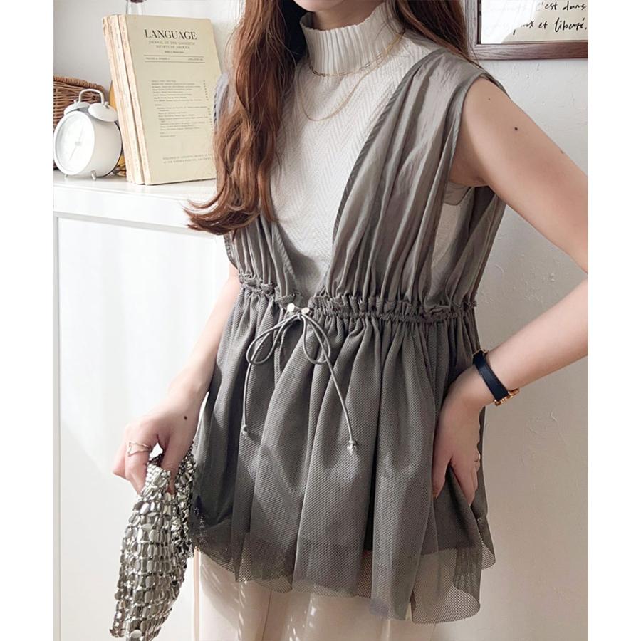 トップス ベスト レディース 異素材 メッシュ 切り替え ウエスト | classicalelf | 15