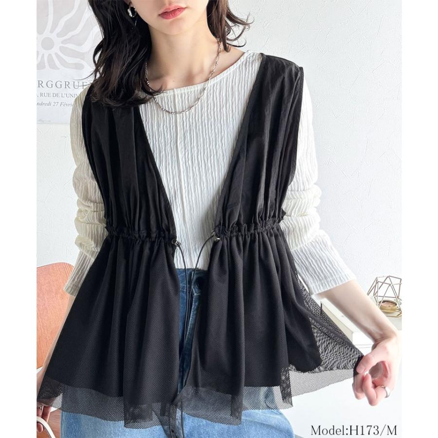 トップス ベスト レディース 異素材 メッシュ 切り替え ウエスト | classicalelf | 02